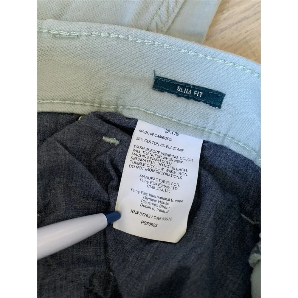 Perry Ellis Mens Slim Fit Casual Chino Pants Stretch Light Blue  33 x 32